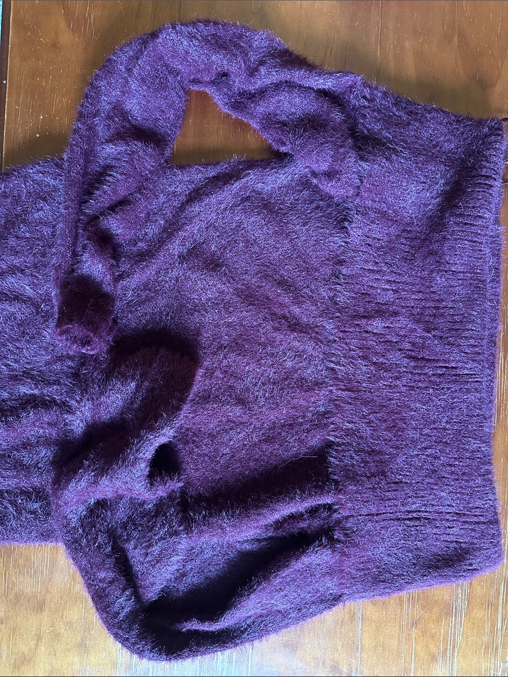 Off the shoulder fuzzy maroon sweater